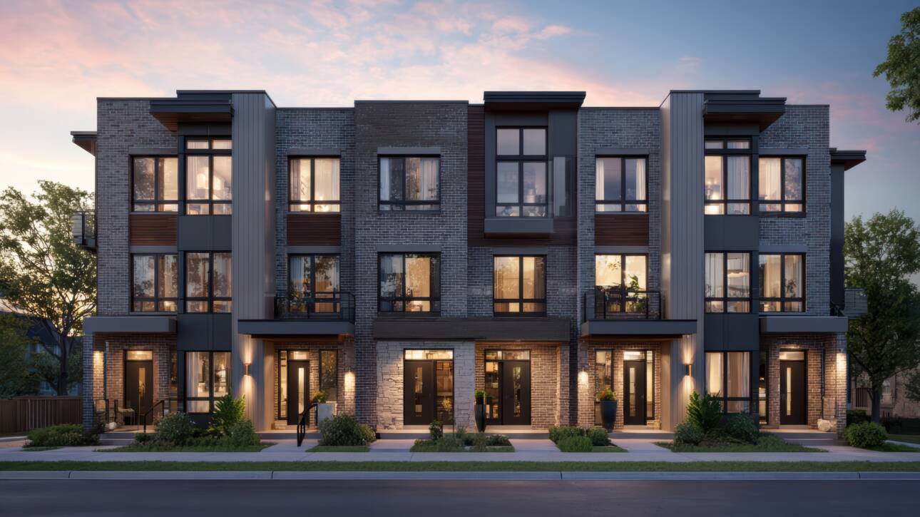 modern-urban-townhouses-illuminated-dusk